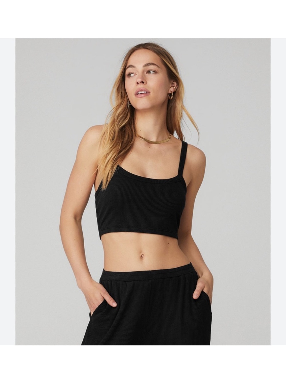 Alo Ribbed Crop Whisper Bra Tank Black Size M - Picture 14 of 14